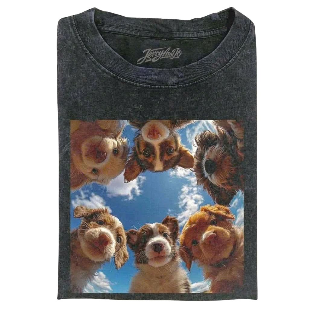 CUTE PUPPIES LOOKING DOWN GRAPHIC TEE FUNNY DOGS  SHIRT  LL - 0132