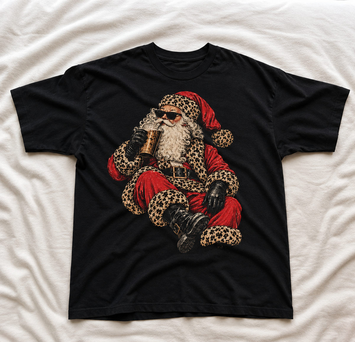 Leopard Santa Iced Coffee Christmas SHIRT HHUE - 160