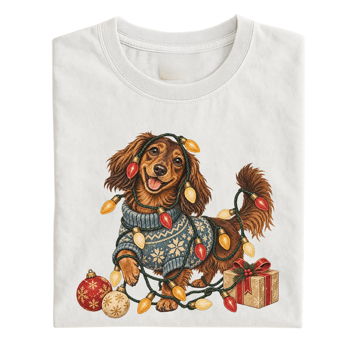 CHRISTMAS DACHSHUND T-SHIRT, CUTE WIENER DOG TEE, FESTIVE PUPPY LOVER SHIRT, HOLIDAY DOXIE GIFT TOP, DOG MOM T-SHIRT LL - 0323