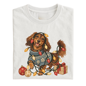 CHRISTMAS DACHSHUND T-SHIRT, CUTE WIENER DOG TEE, FESTIVE PUPPY LOVER SHIRT, HOLIDAY DOXIE GIFT TOP, DOG MOM T-SHIRT LL - 0323