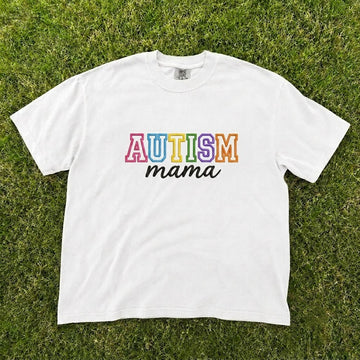 Autism Mama Colorful Varsity Letter Embroidered Tee CT-0101