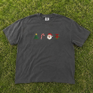 Christmas Icons (Tree, Candy Cane, Santa, Gift) Embroidered Tee CT-0090