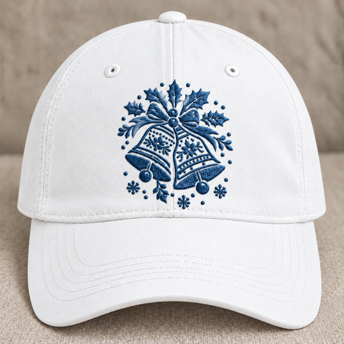 WHITE CHRISTMAS BELLS EMBROIDERED BLACK CAP BS-0048