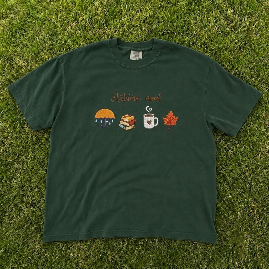 Autumn Mood Cozy Fall Icons Embroidered Tee CT-0097