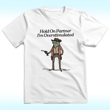 HOLD ON PARTNER IM OVERSTIMULATED SWEATSHIRT, COWBOY FROG SWEATSHIRT, COWBOY FROG UNHINGED SHIRT BT-0068