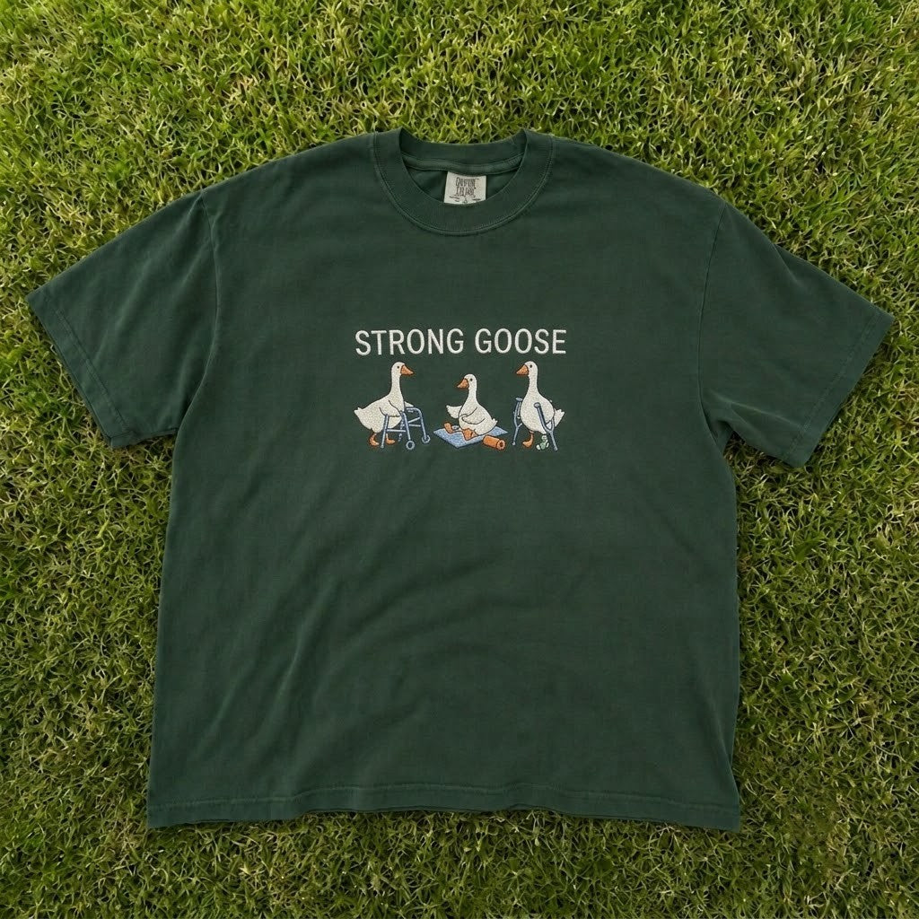 Funny Strong Goose Fitness Theme Embroidered Tee CT-0094