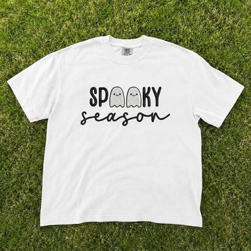Spooky Season Ghost Typography Embroidered Tee CT-0086