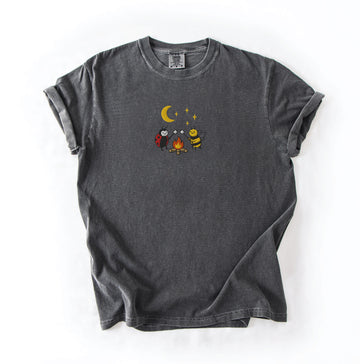 Embroidered Bee & Ladybug Campfire Shirt, Embroidered Comfort Colors Tee, Cottagecore Gift AK-001