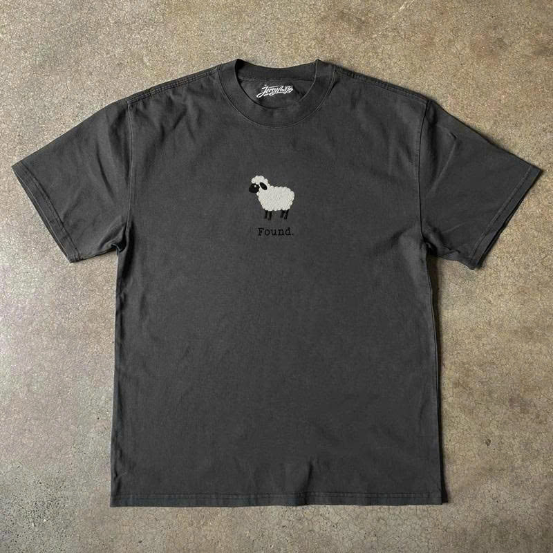 Christian Psalm 23 Lamb Embroidered Shirt, Found Sheep Faith Tee, Minimal Scripture Animal AK-003