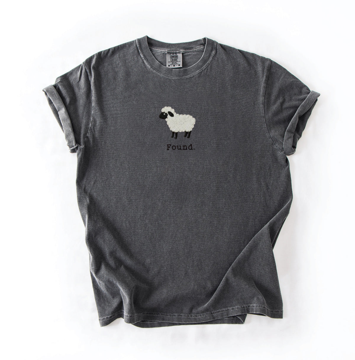 Christian Psalm 23 Lamb Embroidered Shirt, Found Sheep Faith Tee, Minimal Scripture Animal AK-003