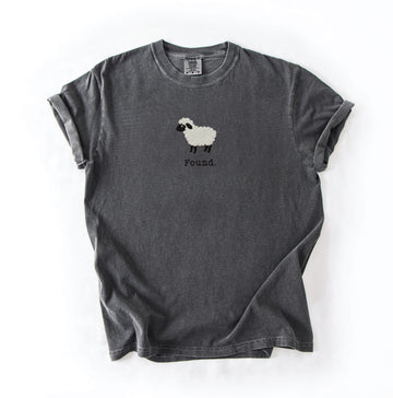Christian Psalm 23 Lamb Embroidered Shirt, Found Sheep Faith Tee, Minimal Scripture Animal AK-003