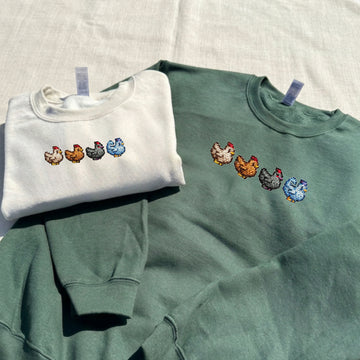 Embroidered Stardew Valley Chickens Cross Stitch Sweatshirt AK-033