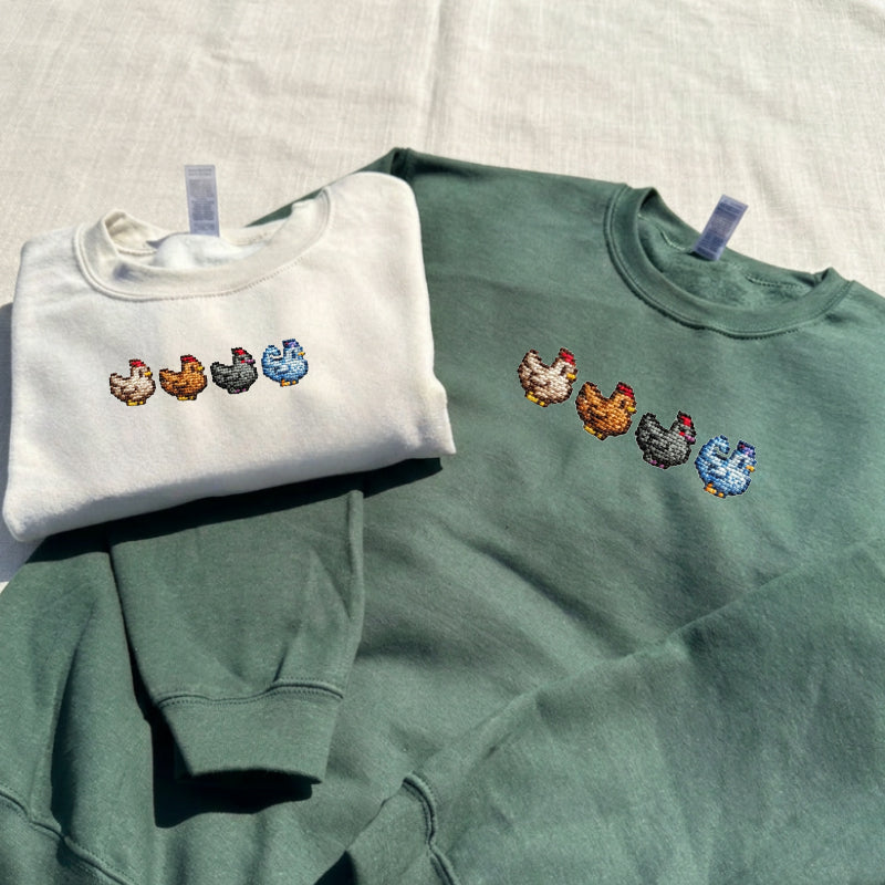 Embroidered Stardew Valley Chickens Cross Stitch Sweatshirt AK-033
