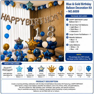 Blue & Gold 18th Birthday Balloon Decoration Kit