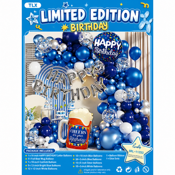 lue Birthday Balloon Garland Kit – Happy Birthday Party Decoration Set with Beer Mug Balloon, Confetti Balloons & Metallic Foil Balloons