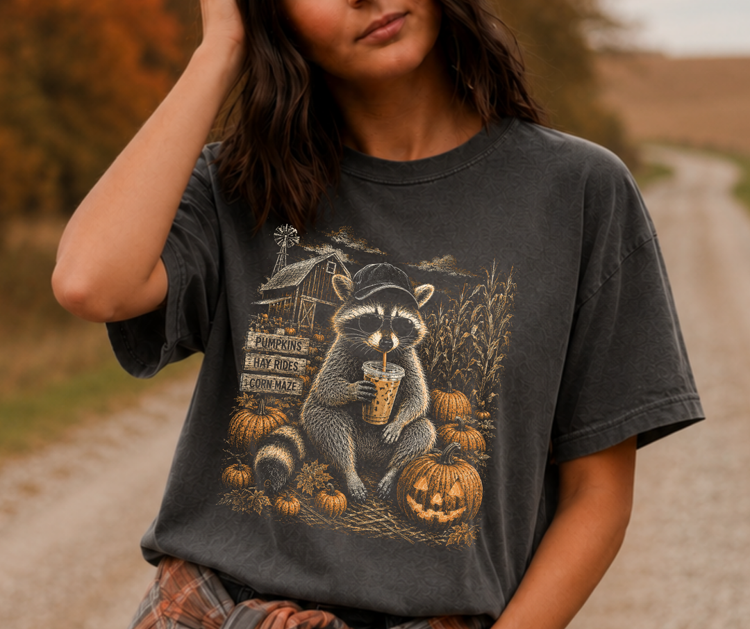 Haunted Raccoon Corn Field Tshirt Coffee Lover Gift B-00174