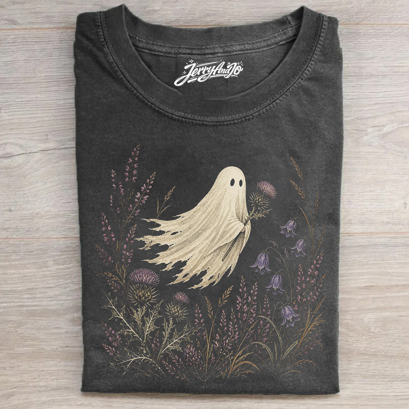Thistle Ghost Floral T-shirt Boho Flower Graphic Shirt Halloween Vibes Kawaii B-00167