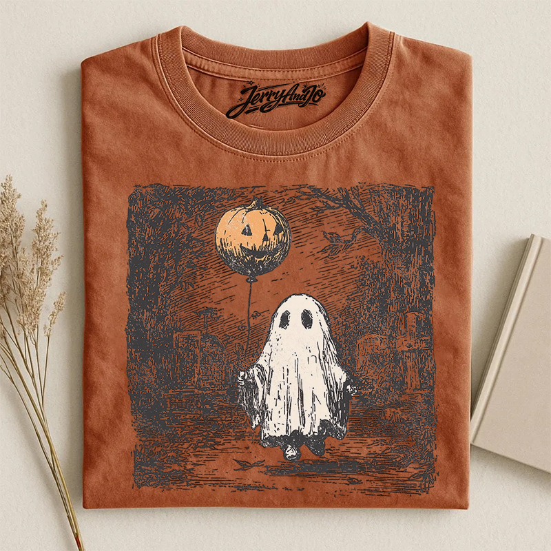 Ghost Pumpkin Balloon Graphic T-shirt Kawaii Halloween Vibes B-00168