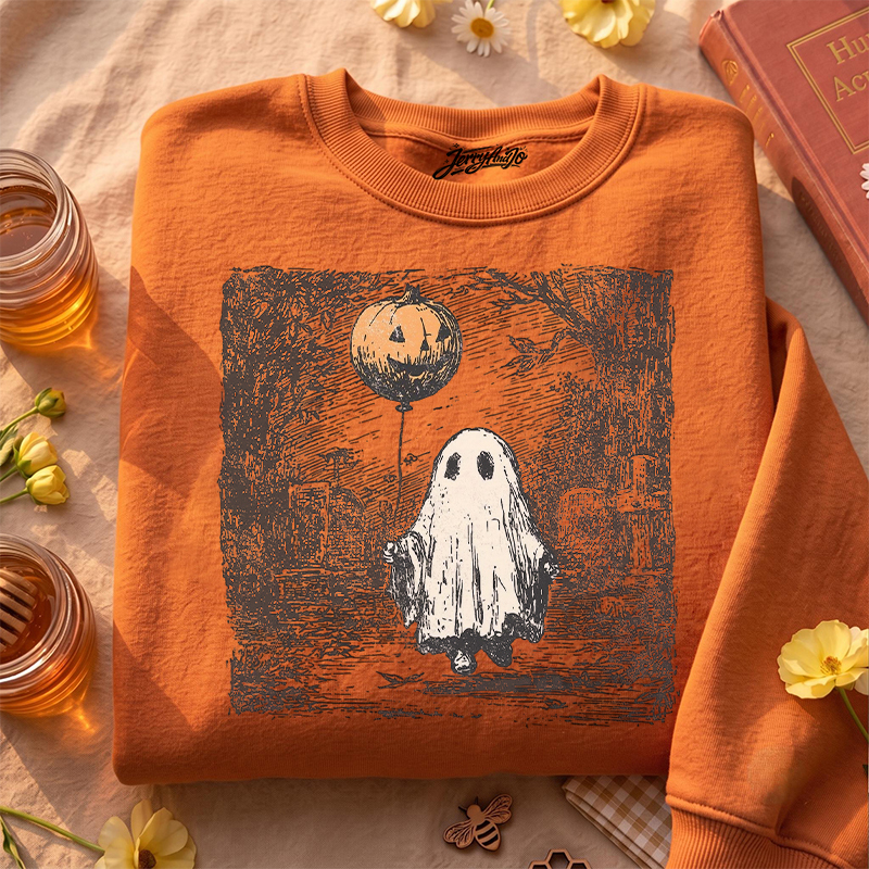 Vintage Ghost Pumpkin Balloon Sweatshirt T-shirt, Halloween Gift For Him and Her B-00165