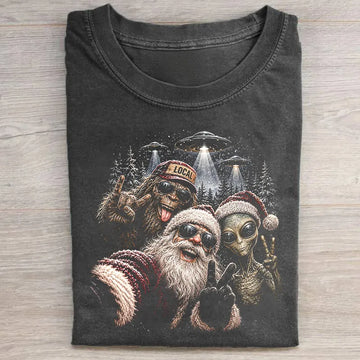 Funny Santa Christmas Santa Bigfoot Alien Selfie T-shirt - MT-0005