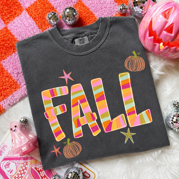 Striped Fall Letters T-shirt, Halloween Gift, Fall Vibes Outfit B-00146