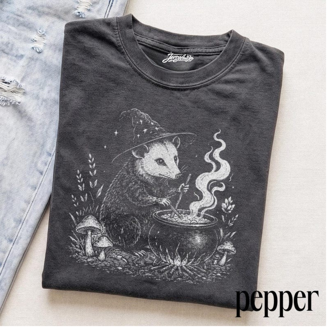 VINTAGE WITCH OPOSSUM GRAPHIC TEE, RETRO WOODLAND MAGIC SHIRT BT-00121
