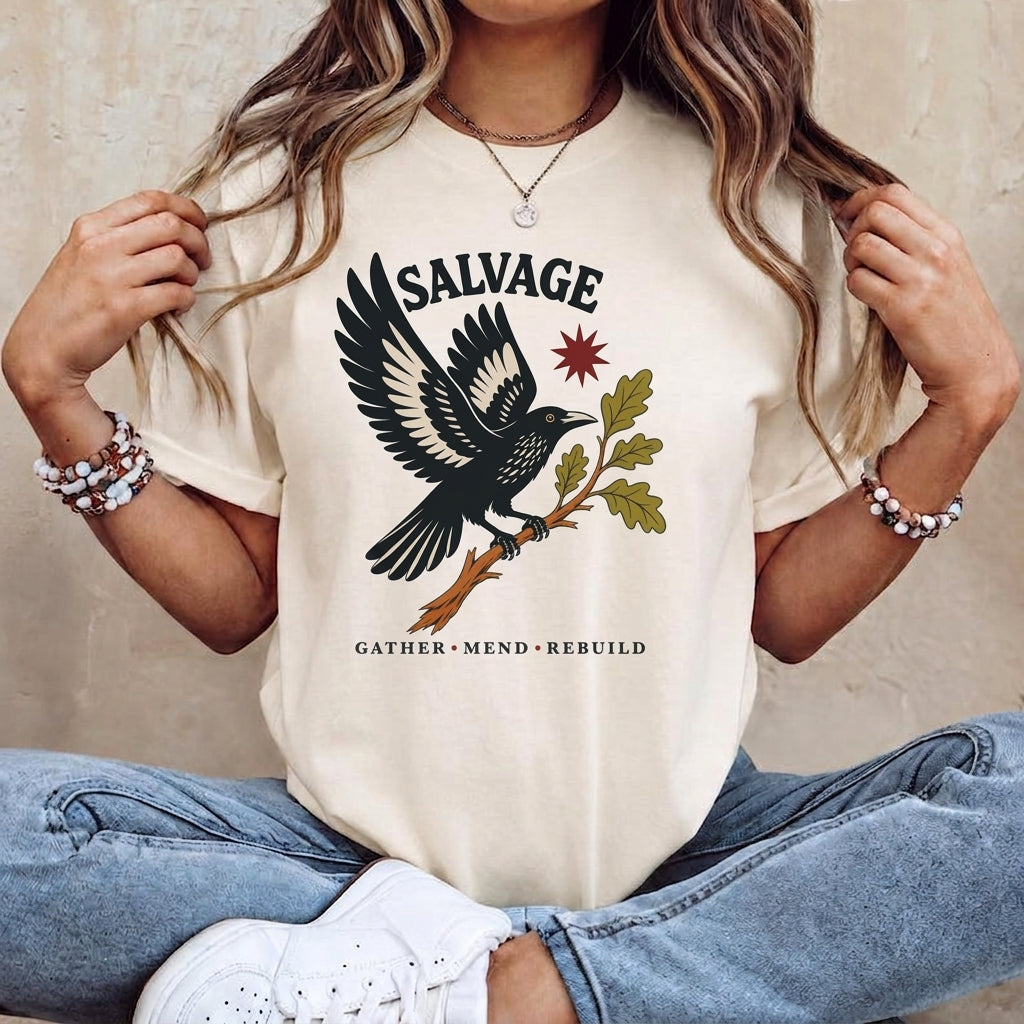 SALVAGE CROW GRAPHIC TEE, INSPIRED NATURE SHIRT, BIRD ART T-SHIRT TR-00283