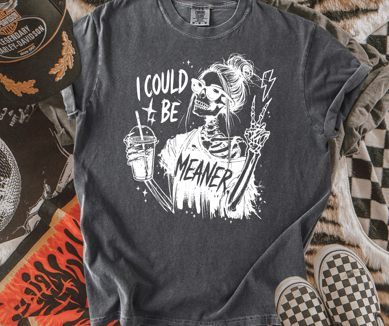 Skeleton Girl I Could Be Meaner Graphic T-shirt B-00145