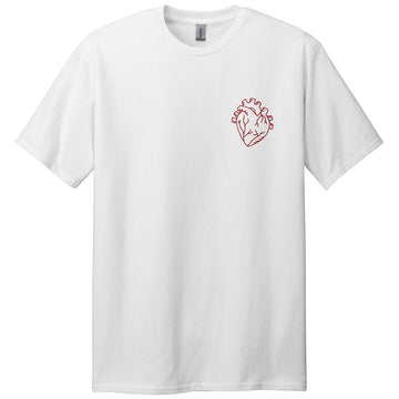 Embroidered WhiteT-shirt With Red Anatomical Heart TShirt AK-012
