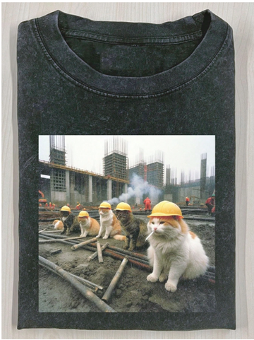 FUNNY CATS IN HARD HATS GRAPHIC TEE LL - 0174