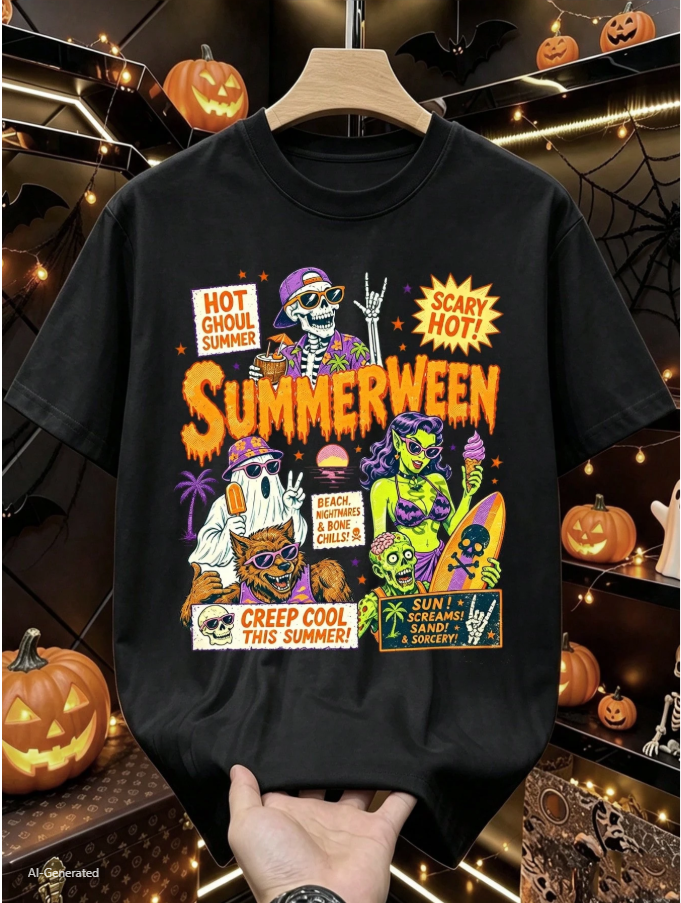MANFINITY DAUOMO HALLOWEEN VINTAGE RETRO T-SHIRT, HOT GHOST SUMMER  LL - 0301