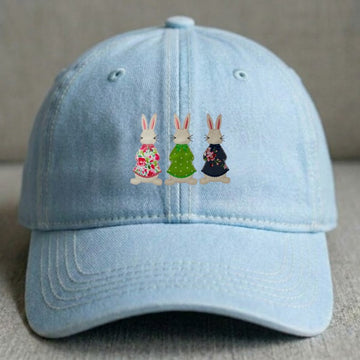 EMBROIDERED BUNNY TRIO APPLIQUE HAT XIU-0006