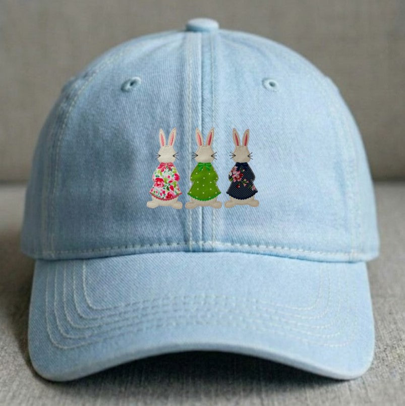 EMBROIDERED BUNNY TRIO APPLIQUE HAT XIU-0006