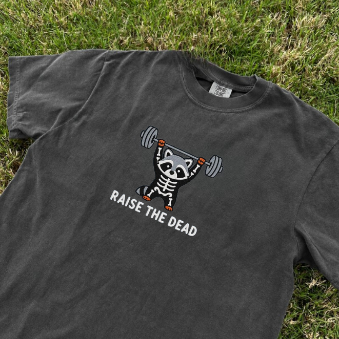 RAISE THE DEAD RACCOON SKELETON EMBROIDERED TEE BN-00069