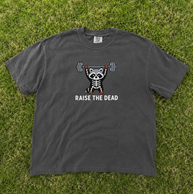 RAISE THE DEAD RACCOON SKELETON EMBROIDERED TEE BN-00069