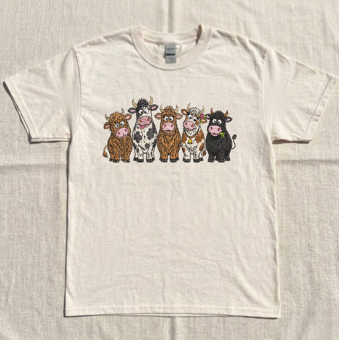 CUTE HIGHLAND COW EMBROIDERED TEE/ SWEATSHIRT/ HOODIE BN-00076