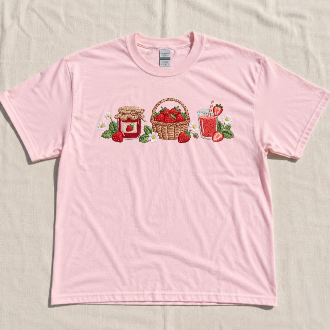 STRAWBERY TEE, BERRY FRUIT EMBROIDERED TEE BN-00128