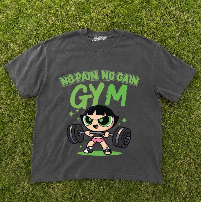 VINTAGE POWERPULL BUTTERCUP NO PAIN NO GAIN STRONG GIRL GYM SHIRT XIU-0106