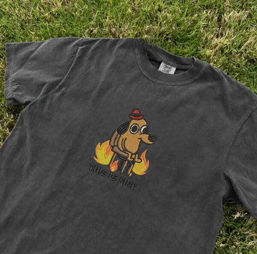 EMBROIDERED FUNNY DOG IN FIRE TEE XIU-0044