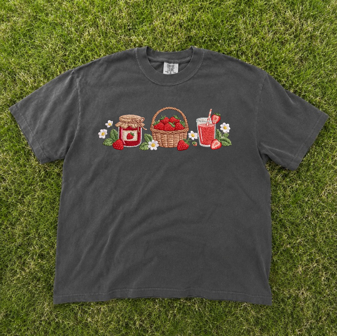 STRAWBERY TEE, BERRY FRUIT EMBROIDERED TEE BN-00128