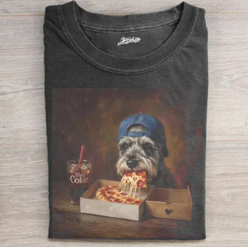 SILLY SCHNAUZER EATING PIZZA T-SHIRT TR-0096