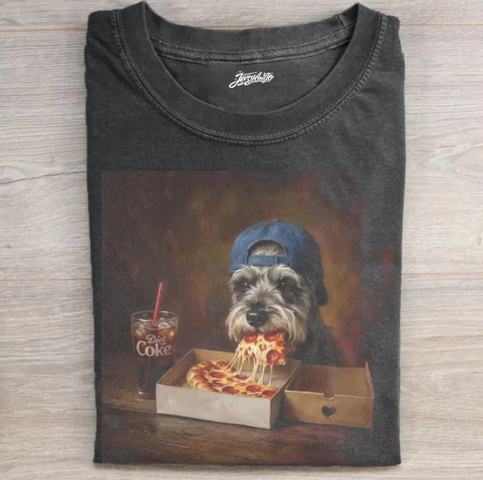 SILLY SCHNAUZER EATING PIZZA T-SHIRT TR-0096
