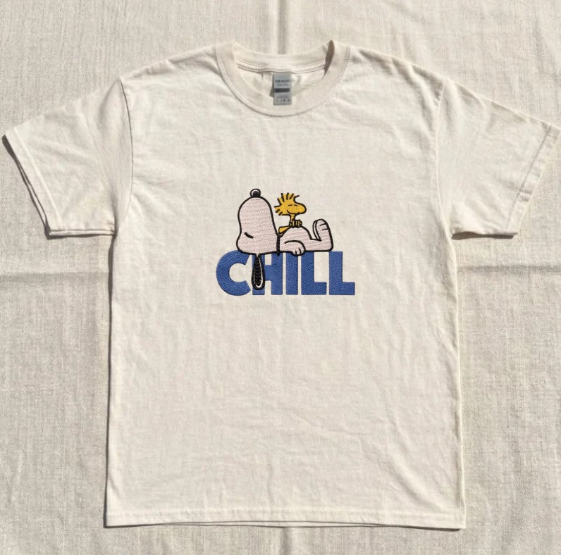 EMBROIDERED CHILL CARTOON DOG TEE XIU-0045