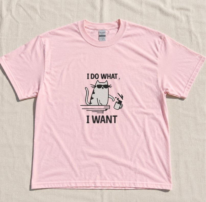 EMBROIDERED FUNNY CAT TEE XIU-0046
