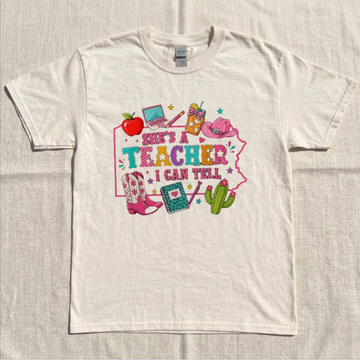 SHE'S TEACHER I CAN TELL, PERSONALIEZD OUTLINE MAP STATE, BACK TO SCHOOL TEE BN-00094