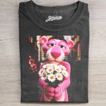 PINK FELINE WITH DAISIES GRAPHIC SHIRT XIU-0142