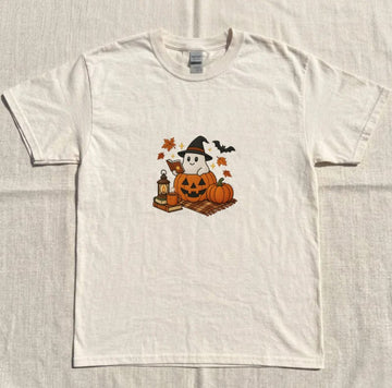 EMBROIDERED CUTE PUMPKIN MACHINE HALLOWEEN TEE XIU-0053
