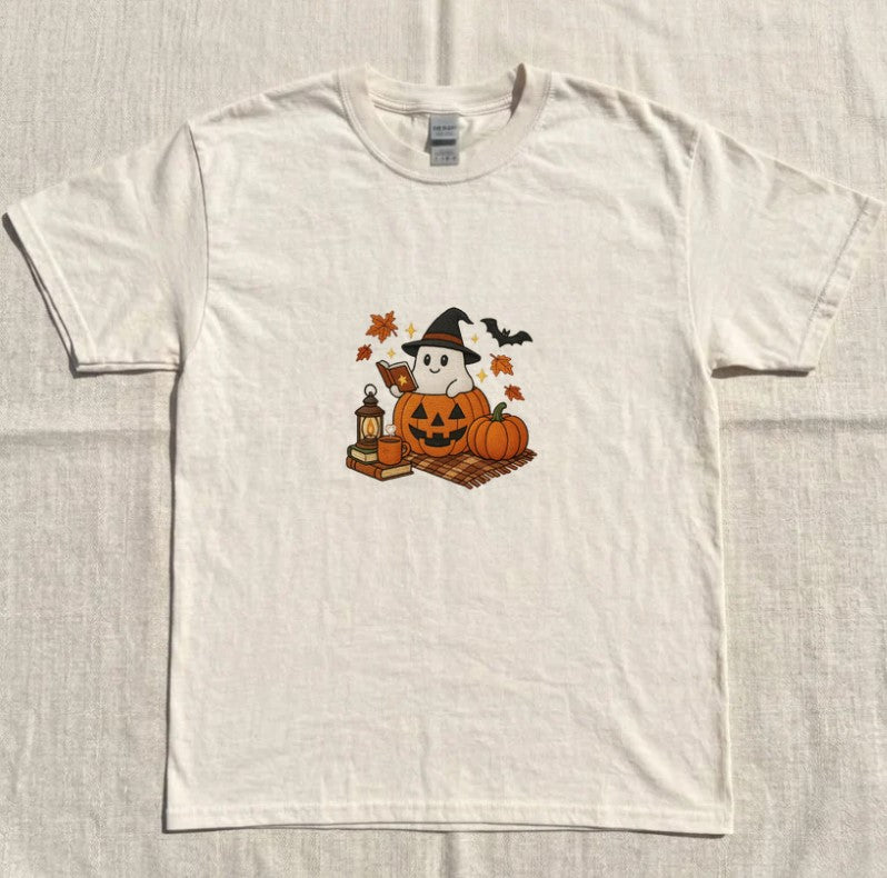 EMBROIDERED CUTE PUMPKIN MACHINE HALLOWEEN TEE XIU-0053