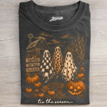 TIS THE SEASON GHOST TRIO T-SHIRT, PUMPKIN PATCH GHOSTS SHIRT TR-00130