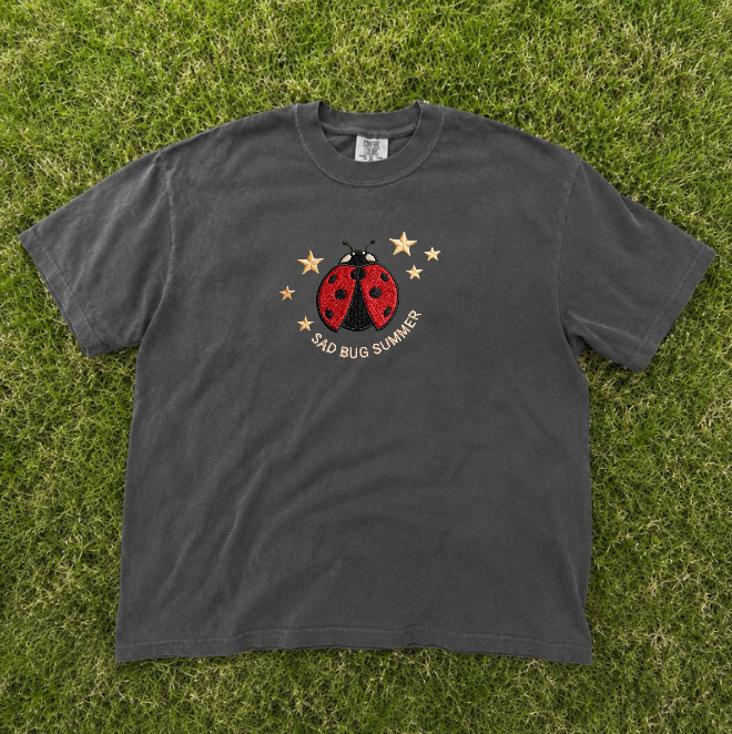 SAD BUG SUMMER TEE, LADYBUG EMBROIDERED TEE BN-00129
